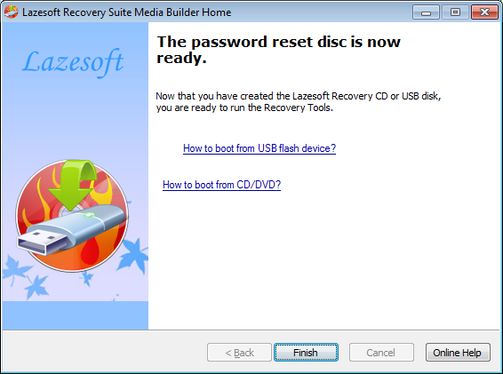 Lazesotft Recovery Suite bootable media builder finish page.